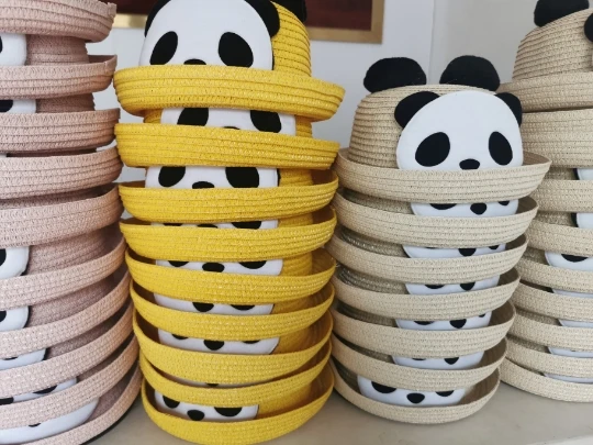 HEFT BOOOGE Cartoon Panda Bunny Ears Design Outdoor Summer Sun Hat Travel Kids Straw Hats