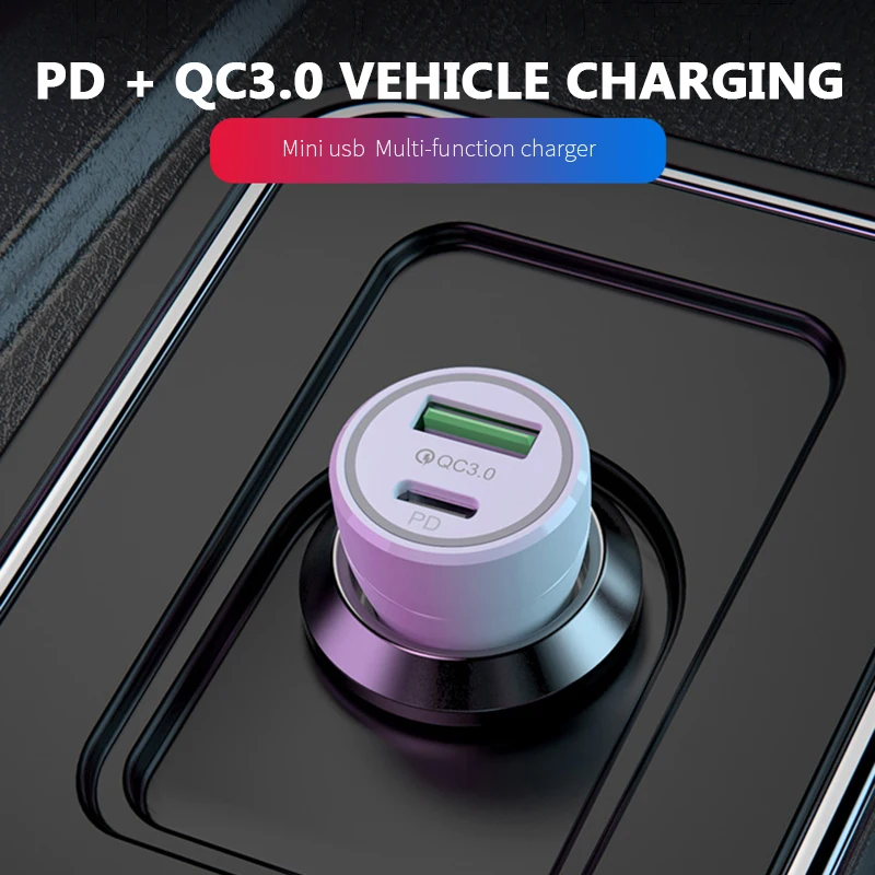 Зарядное устройство с двумя портами USB C PD автомобильное зарядное для быстрой зарядки и в плоской спиралевидной форме автомобильного зарядного устройства QC3.0 адаптер Micro кабель телефона