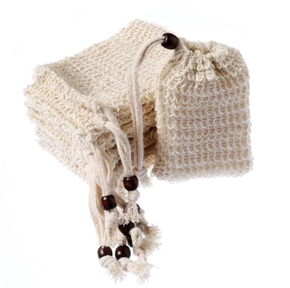 Eco Friendly Hemp Soap Saver Scrub Bag Exfoliating Soap Mesh Pouch With Drawstring Sisal Soap Bag For Massage Bady Shower