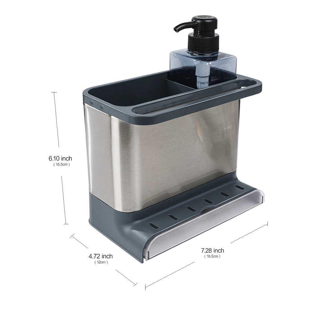 Masthome Kitchen Cleaning Tools Drying Stainless Steel Sink Caddy With Soap Dispenser Bottle Sponge Holder For Kitchen Sink