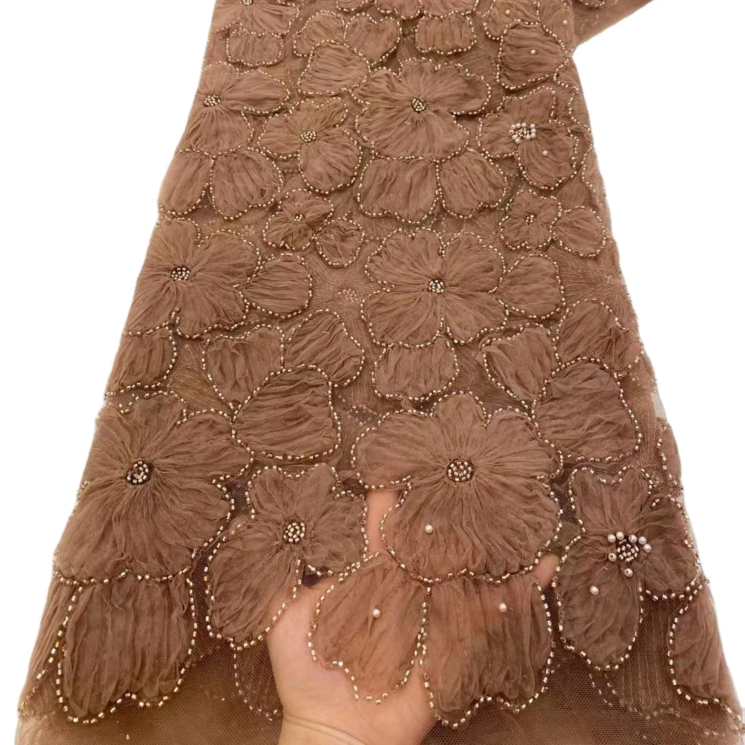 lace design sequins lace fabric with beads for wedding dress dubai flower lace embroidered fabric