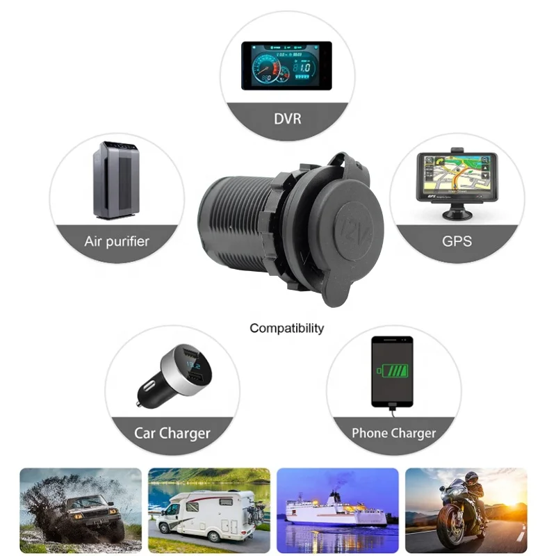 12V Cigarette Lighter Socket Car Marine Motorcycle ATV RV Lighter Socket Power Outlet Socket Receptacle Waterproof Plug