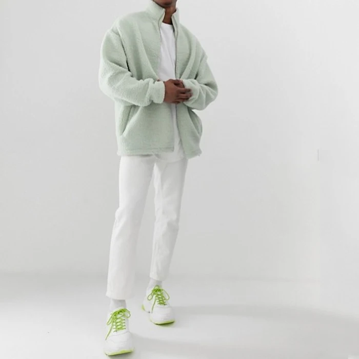 
OEM custom men oversized track top in green faux fur coat 