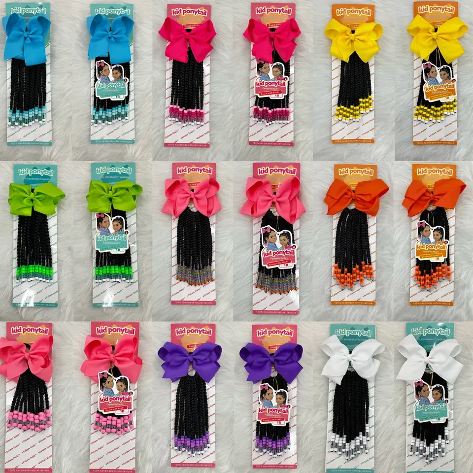 New arrival Twist braids with beads kids ponytail with beads and bow kids braided ponytail with beads