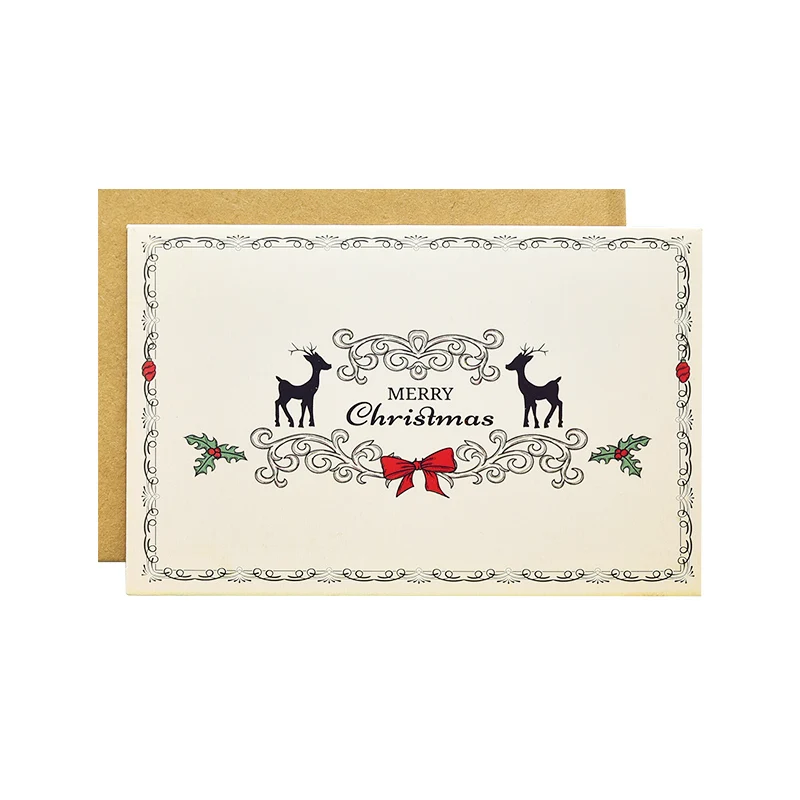 Custom printing kraft paper envelope merry christmas fold blank greeting cards