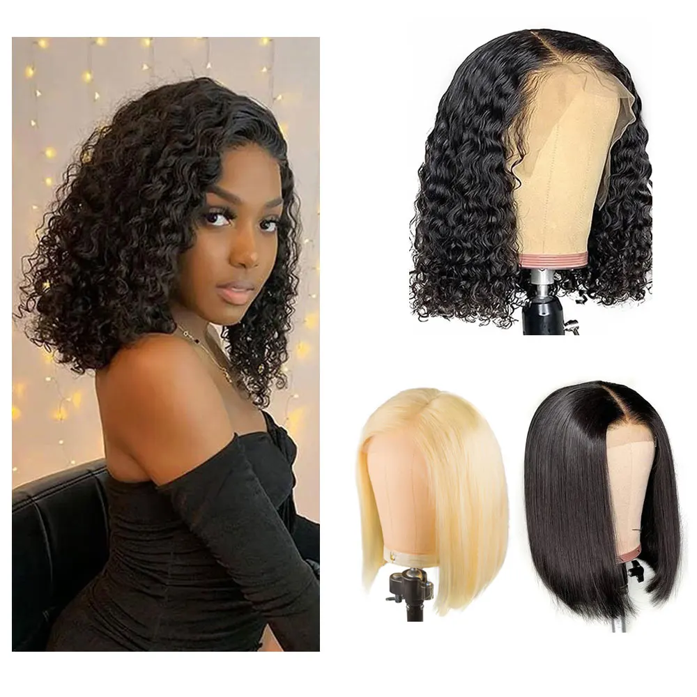 Оптовая продажа бразильские необработанные прямые волнистые кудрявые hd прозрачные передние кружевные 100% человеческие волосы боб парик