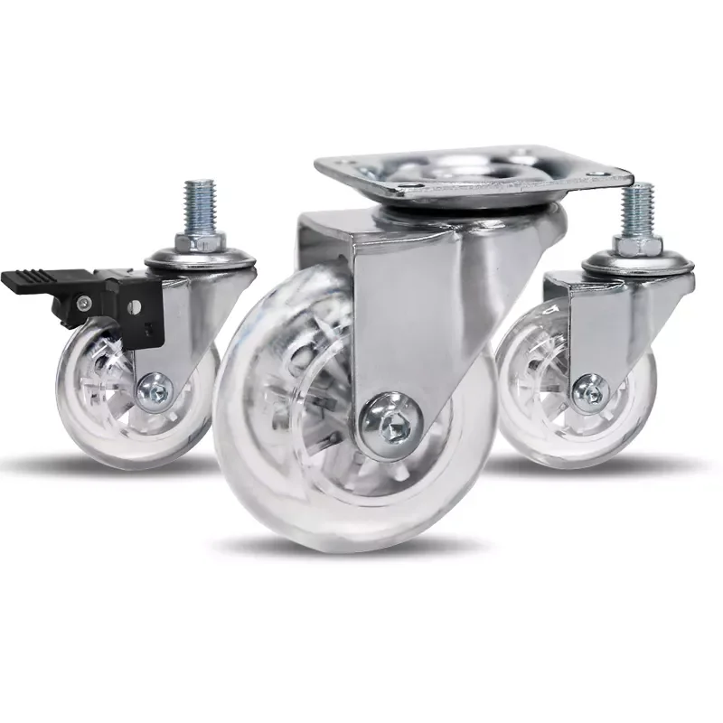 1.5in/2in/3in Transparent Caster PU Clear Furniture Wheel Swivel Threaded Stem Caster