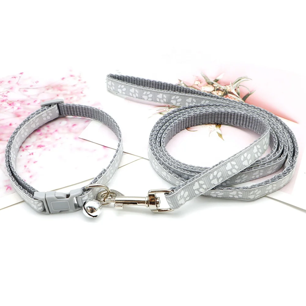 Dog paw print leash dog and cat outdoor walking adjustable leash collar set cartoon print small pet leash