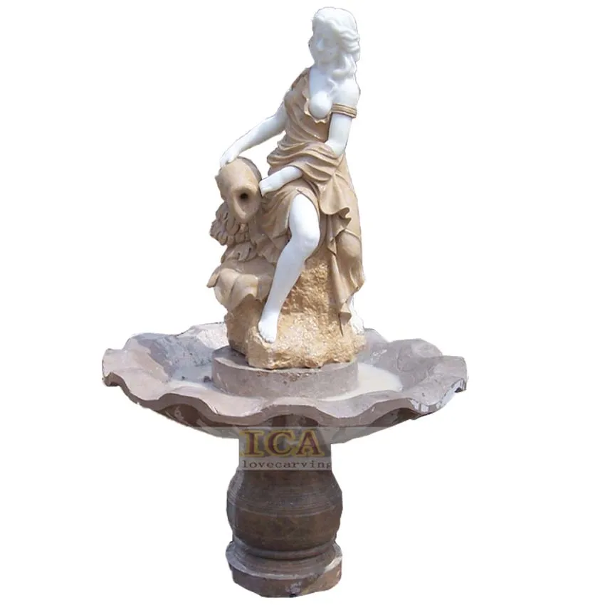 High quality  marble fountain hand carved with woman and boy statue sculpture for garden decoration