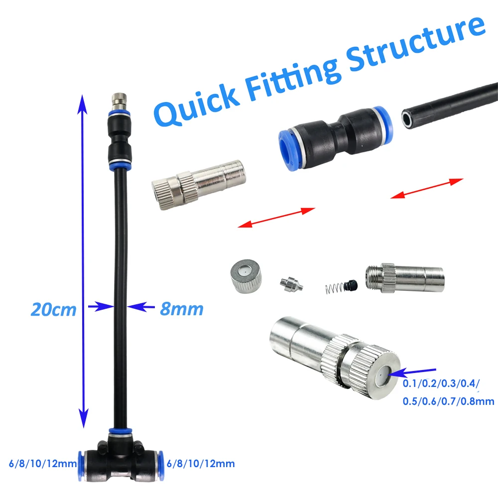 20CM Free Bending Slip Lock Nozzle Misting Spray Kit For Garden Greenhouse Irrigation System Fog Aquarium Reptile Humidity