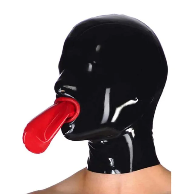 Latex Hood Cover Open Eye Band Red Mouth Halloween Party