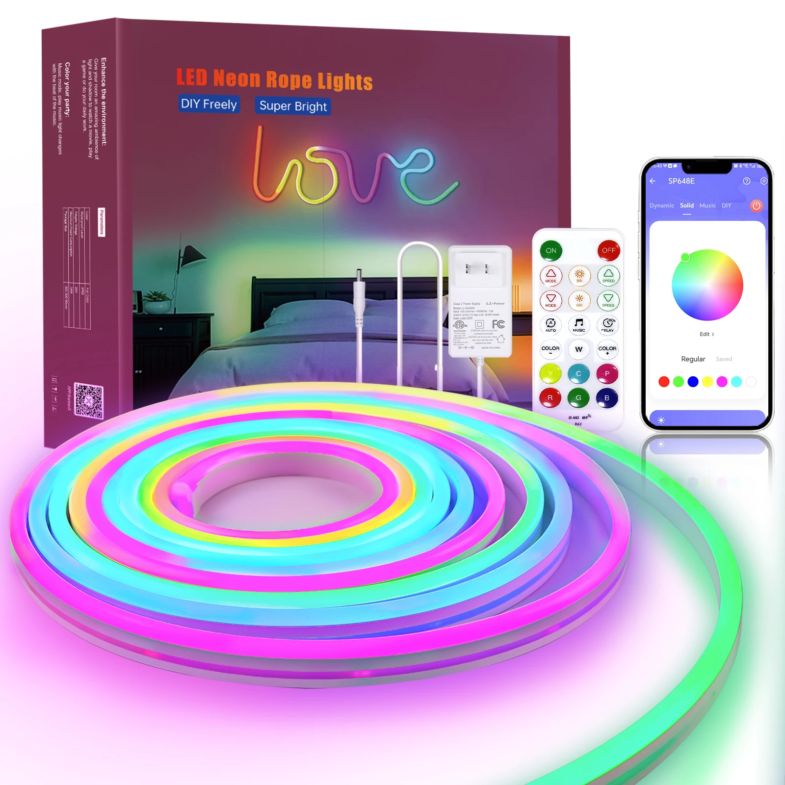 5M Full color RGB led neon Flexible Silicone Ambient Light Strip Smart DIY digital running strip light set TUYA  APP