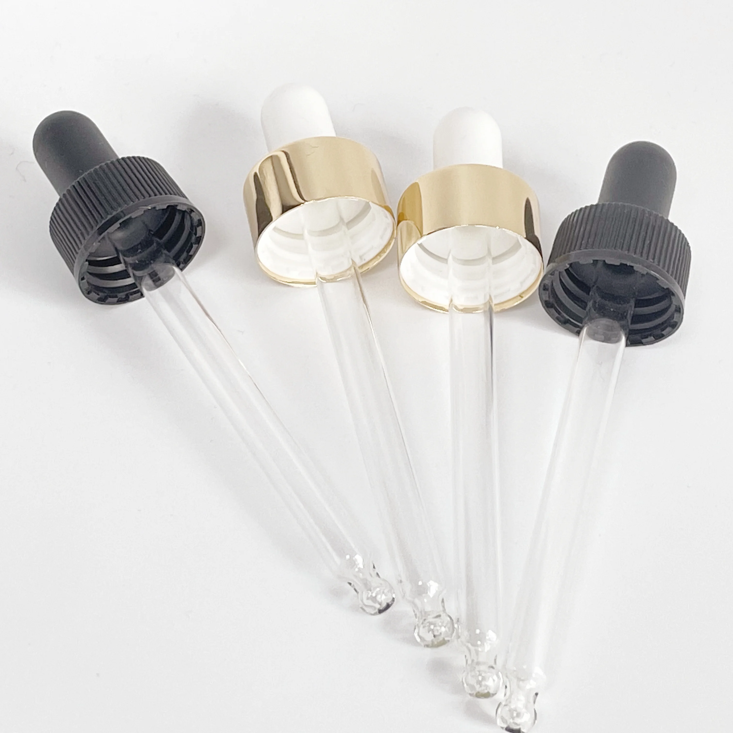 Luxury Shiny Aluminum 18/410 20/410 Screw Cap Essence Dropper Bottle Gold Silver Circle Cap with Pipette Shiny Gold Cap