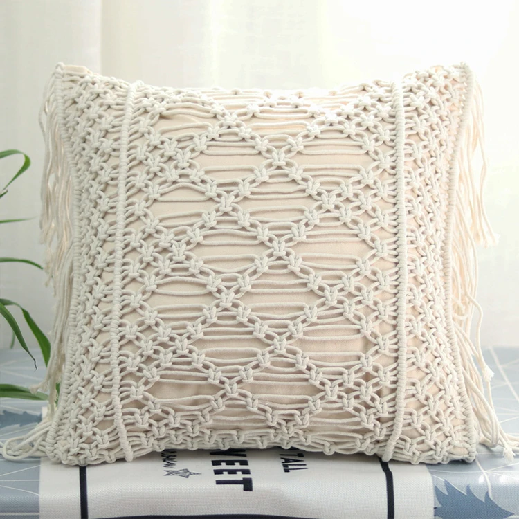 Luxury Crochet Knit Boho Cushion Cover Handmade Macrame Cotton Cushion Cover