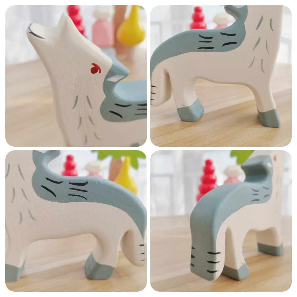 Wolf Wooden Montessori Toys For Kids Handcraft Large Animals Handmade Figure Cognition Early Educational Toys For Children