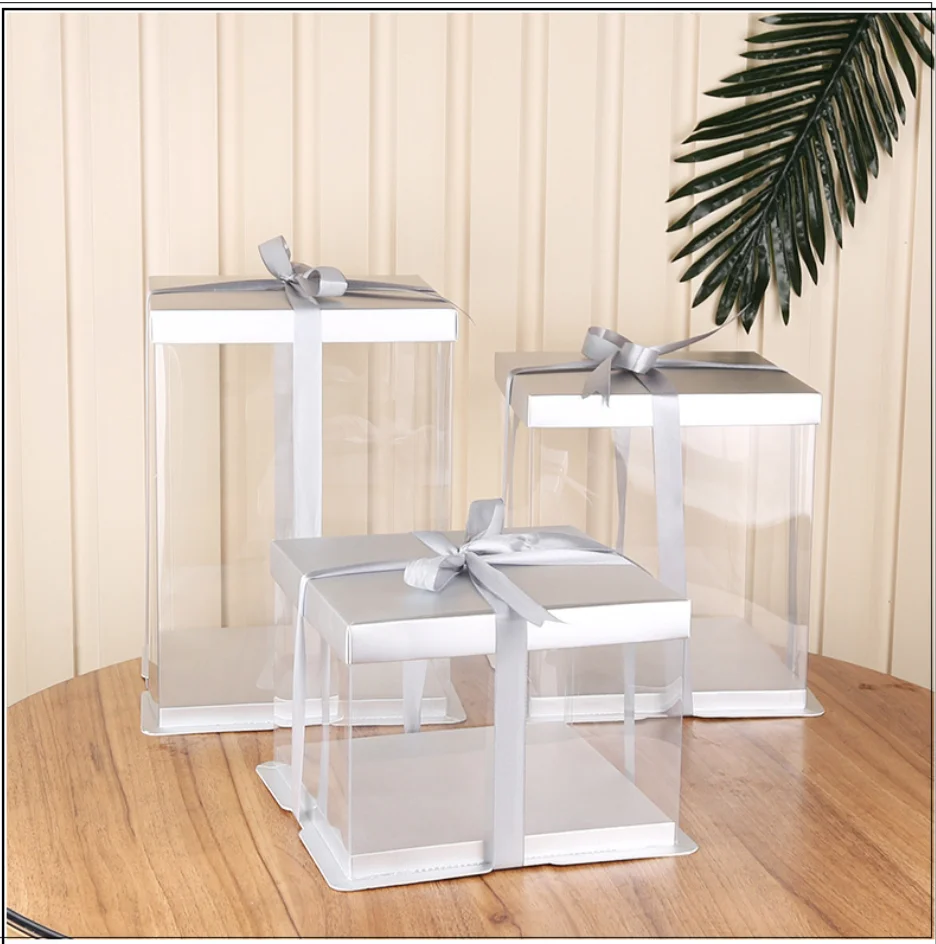 2021 Color square round cake boxes with clear window PET PVC Bakery Boxes Disposable Cake Containers Dessert Gift Box