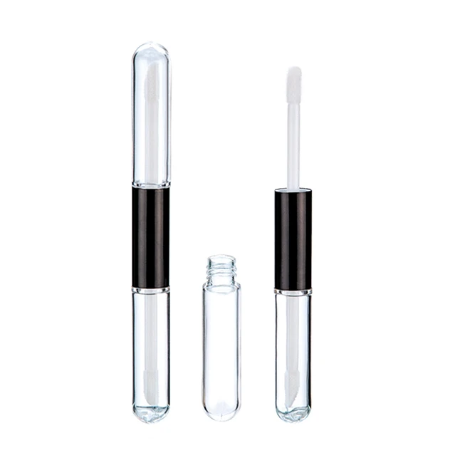 Wholesale Empty plastic double sided lipgloss bottle case clear tube for low MOQ