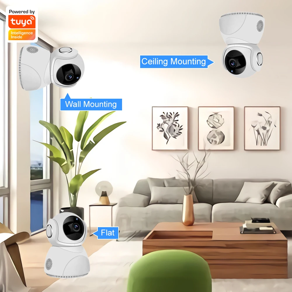 Потолочная настенная комнатная IP-камера Tuya Security Wi-Fi Сетевая камера ночного видения с портом