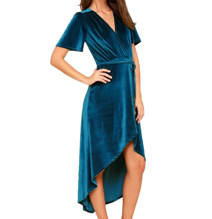 
Velvet cardigan irregular dress with lace 