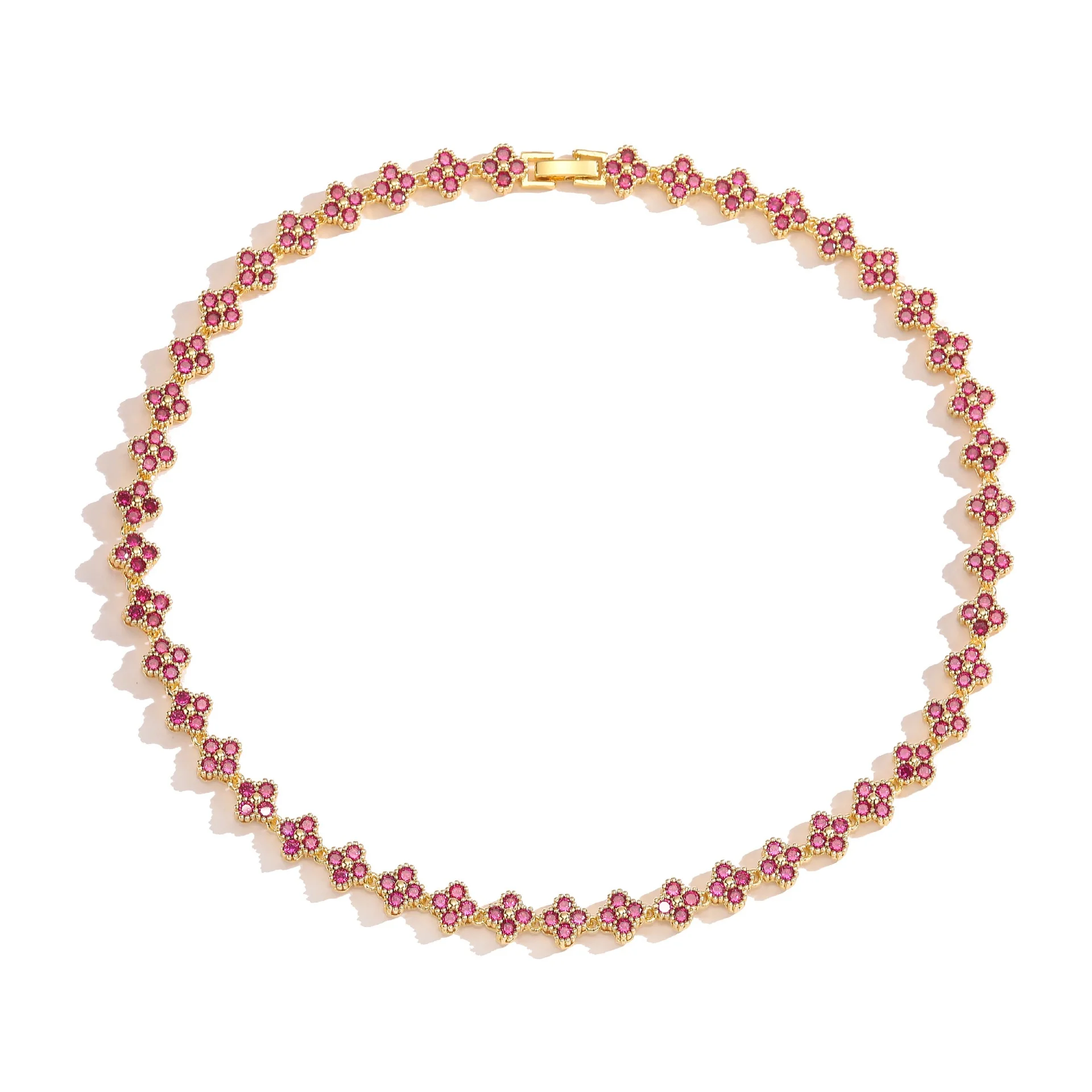 Fashion Luxury Sweet Bracelet Necklace Jewelry Set Copper Plated 18k Gold Inlaid Diamond Clover Jewelry Set