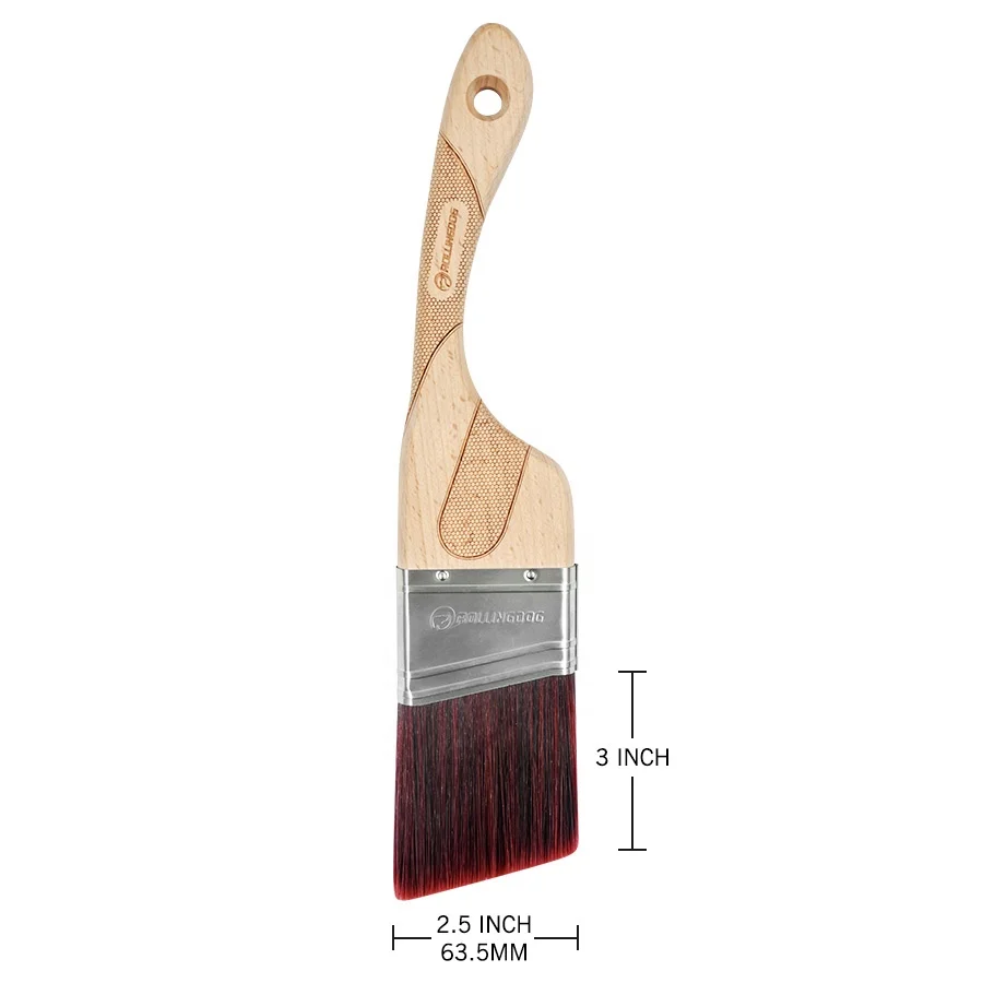 ROLLINGDOG DOBERMA 10298 2 1/2 Inch (63.5mm)Beech Wood Laser Engraved Handle Angular SRT Synthetic Filament  Paint Brush