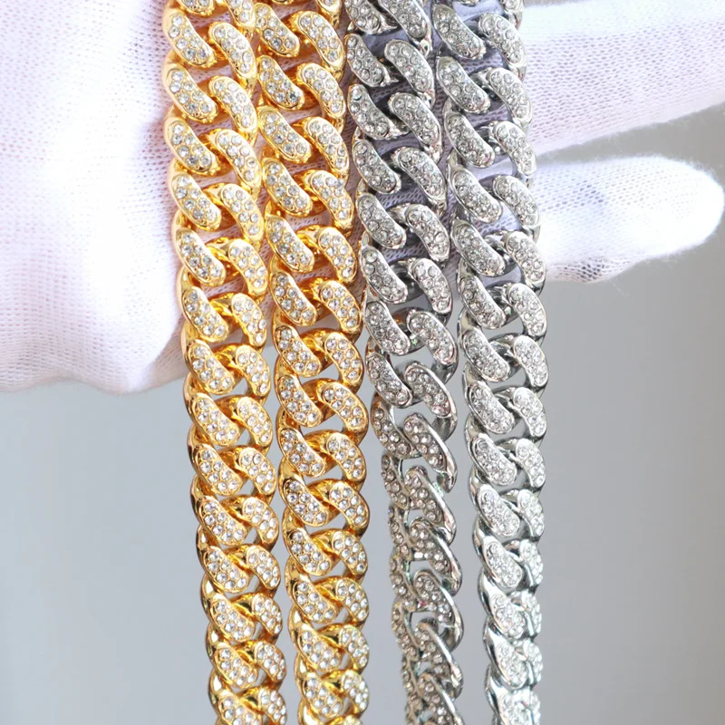 Fashion Jewelry 18mm Gold Plated Full Bling Diamond Cubic Zirconia Cuban Link Chain Necklace
