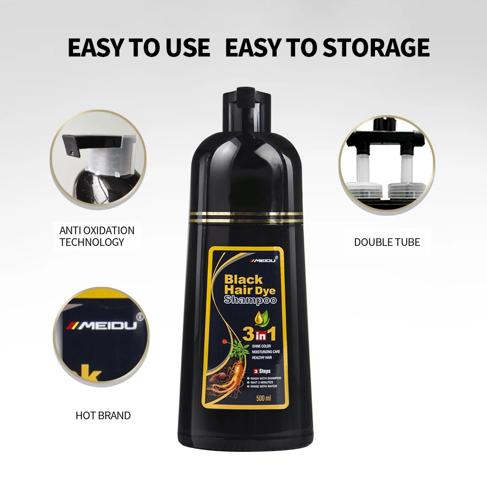 China Manufacturer Meidu Brand Private Label Ammonia Free Magic Black Brown Hair Dye Fast Black Hair Color Shampoo