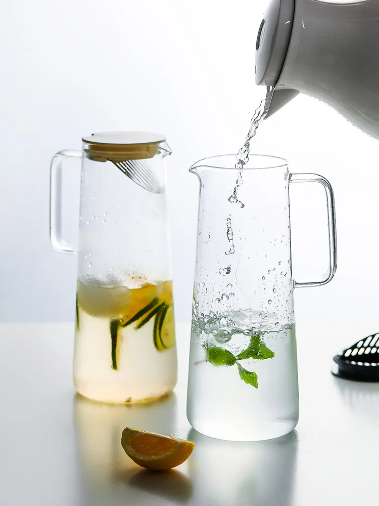 48oz Glass Water Pitcher with Stainless Steel Lid Cold Beverage Carafe for Juice Lemon Jug