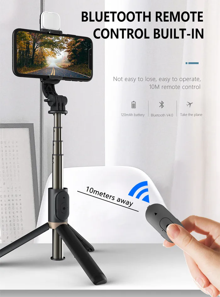 Q03s led light tripod stand selfie stick with wireless remote light