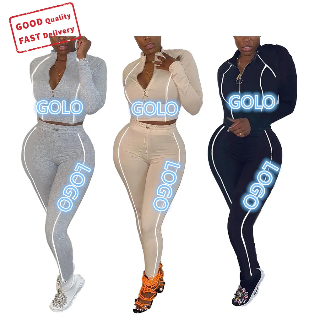 
GQ1213 fall winter ladies two piece set tight stitching solid color long sleeved sweatshirt pencil pant casual women 2 piece set 