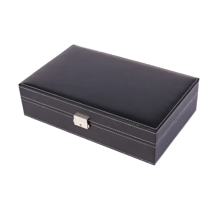 wholesale luxury pu leather watch jewelry organizer box custom logo black watch jewelry box with mirror