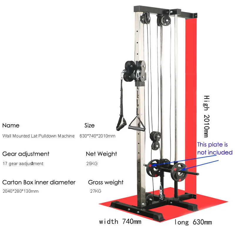 Adjustable Dual Pulley System Home Gym Wall Mounted Lat Pulldown Machine for Fitness Training and Plate Loaded Cable Station