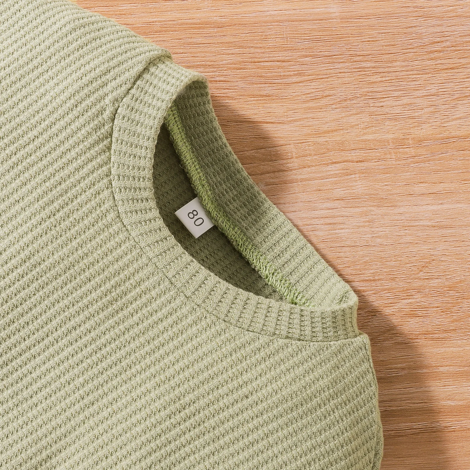 17324 Logo Custom Children Baby Boys Girls Long Sleeve Top Draw-string Shorts Cotton Toddler Waffle Kids Set