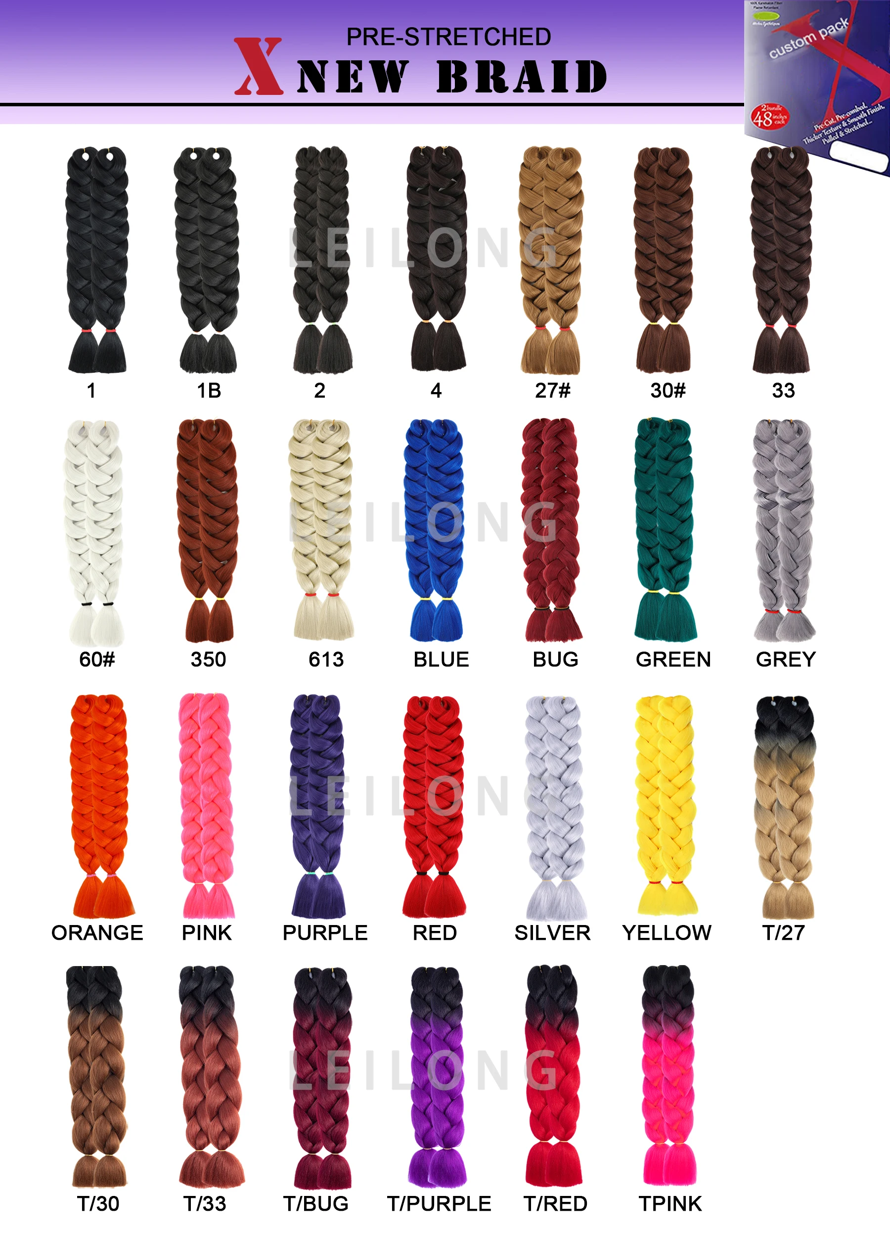 Wholesale Pre stretched braiding hair Synthetic hair two bundles Yaki texture wicks for african braids 48inch 170g two bundles