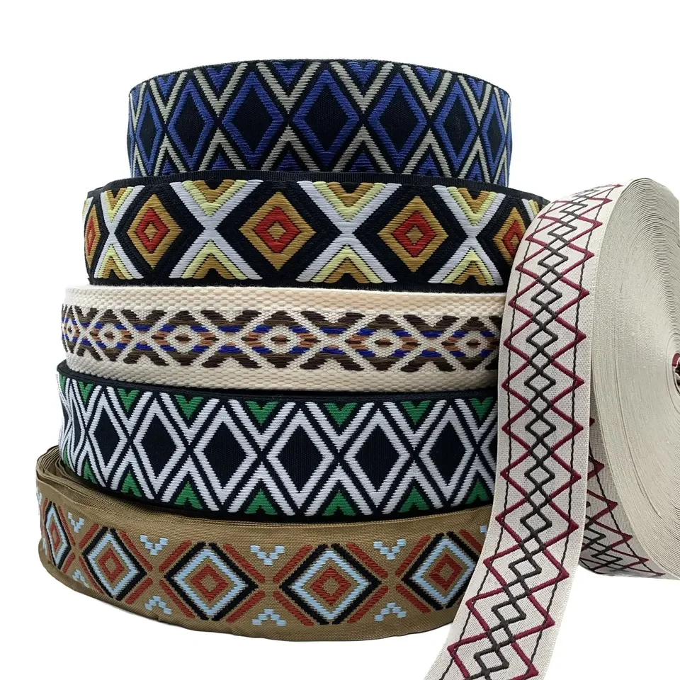 GINYI Custom Skin-friendly Double Sided National Strap High Elastic Knit Strap Inter Color Jacquard Durable Band Shoulder Strap