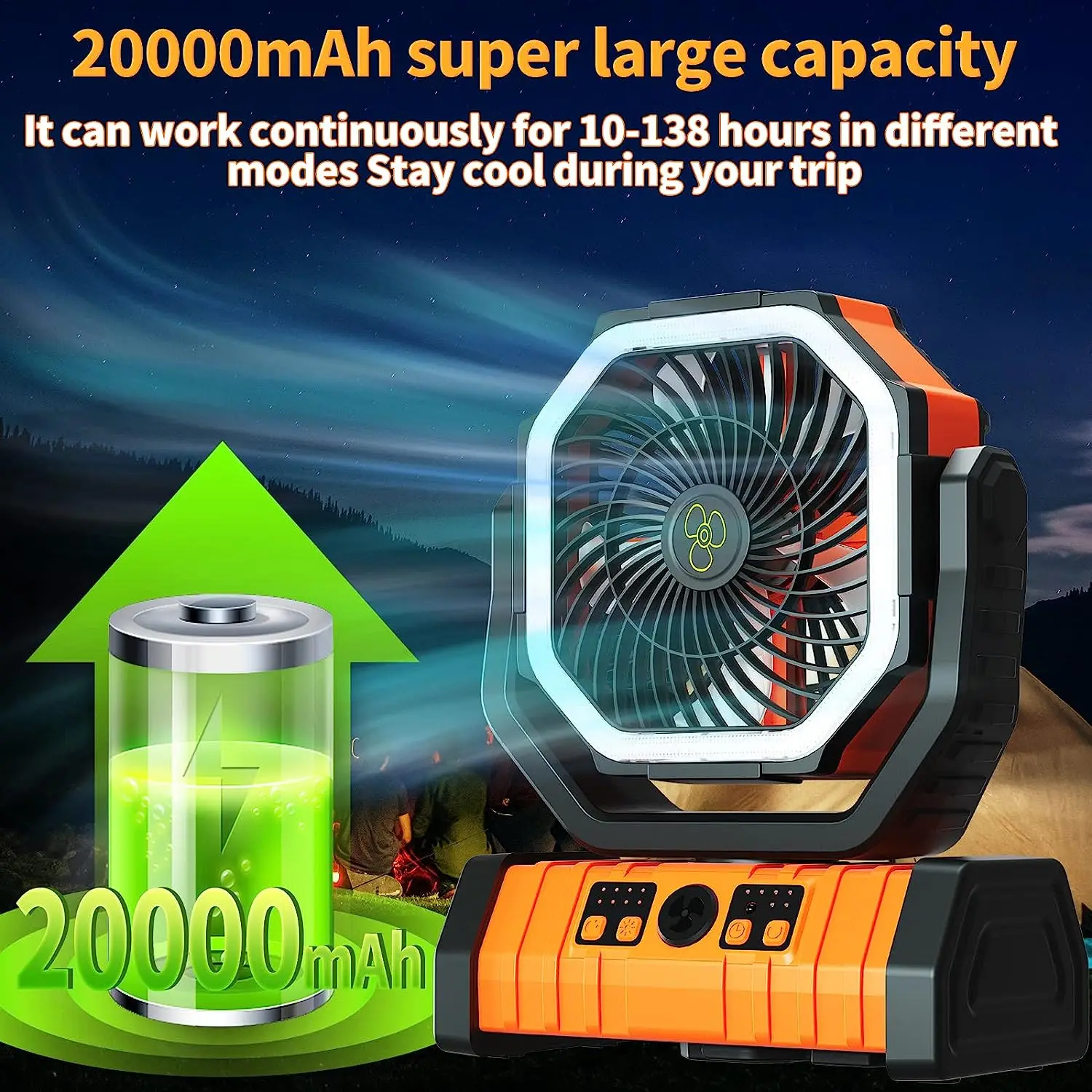 20000mAh charging table fan Shake head function 15W wireless remote control outdoor camping fan