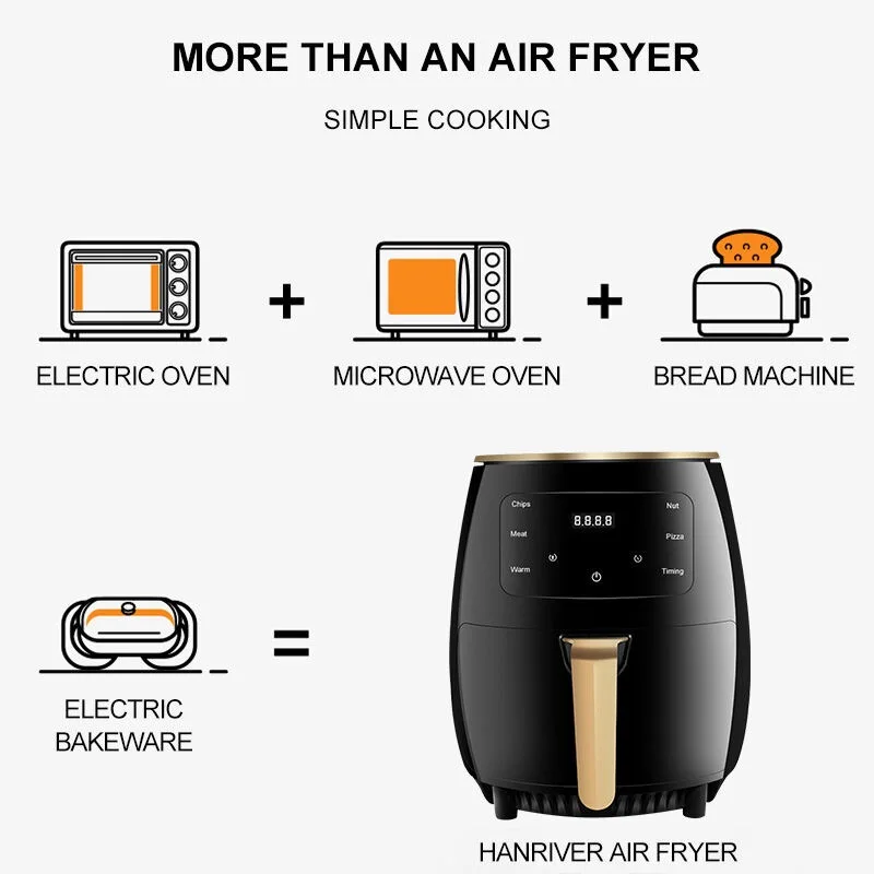 6L 2400W 2025 Smart Touch Screen Black Custom Oil Free Electric Deep Fryer Hot Air Fryer
