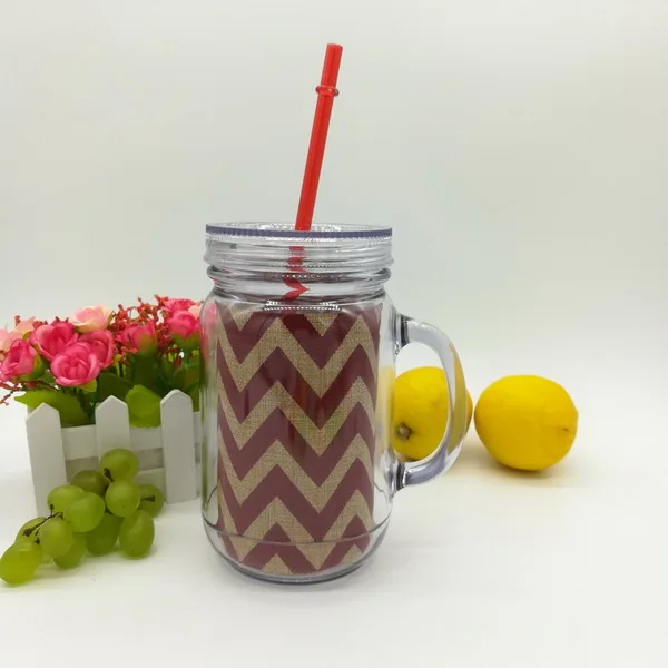 Factory sale mason jar with handle and straw double wall mason jar