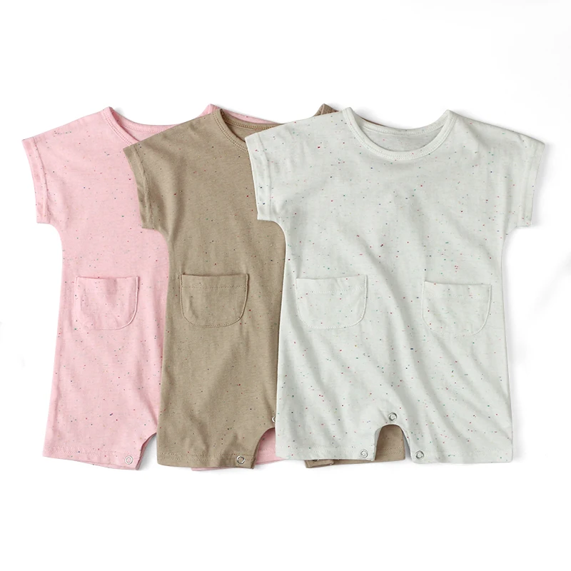 Wholesale Color Dot Speckle Knit Cotton Baby Romper Children Kids Clothes Summer Short Sleeve Rompers