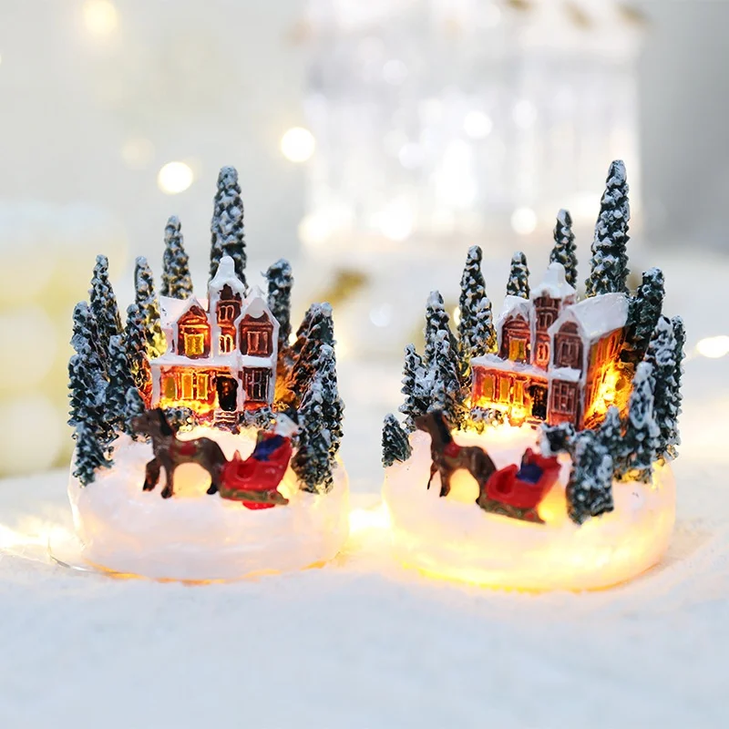 Kanlong LED Christmas decorations Resin house Light up Christmas micro-landscape  small house for christmas decor