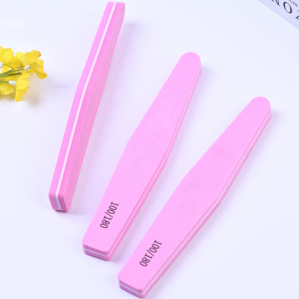 Высокоэластичная профессиональная губка, розовые пилочки для ногтей с логотипом клиента, буфер 100/180, шлифовальный блок, пилочки для маникюра и педикюра, пилочки для ногтей