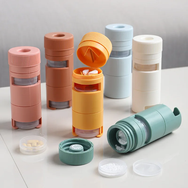 TOPFENG Medicine Pill Box Portable Plastic Pill box Storage Medicine cutting grinding medicine box With Cutter