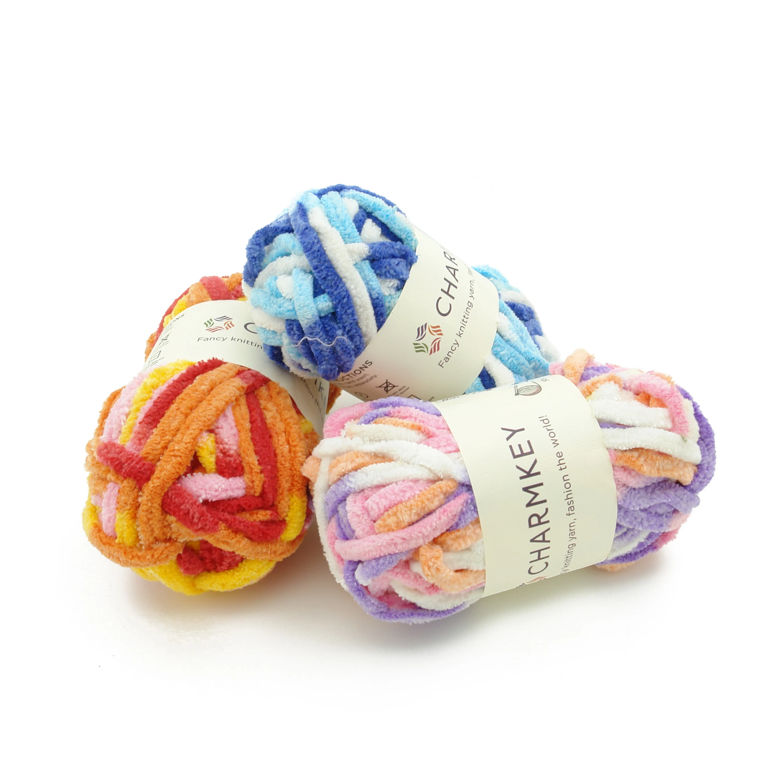 Charmkey spun 100 polyester amazing multi color chenille yarn