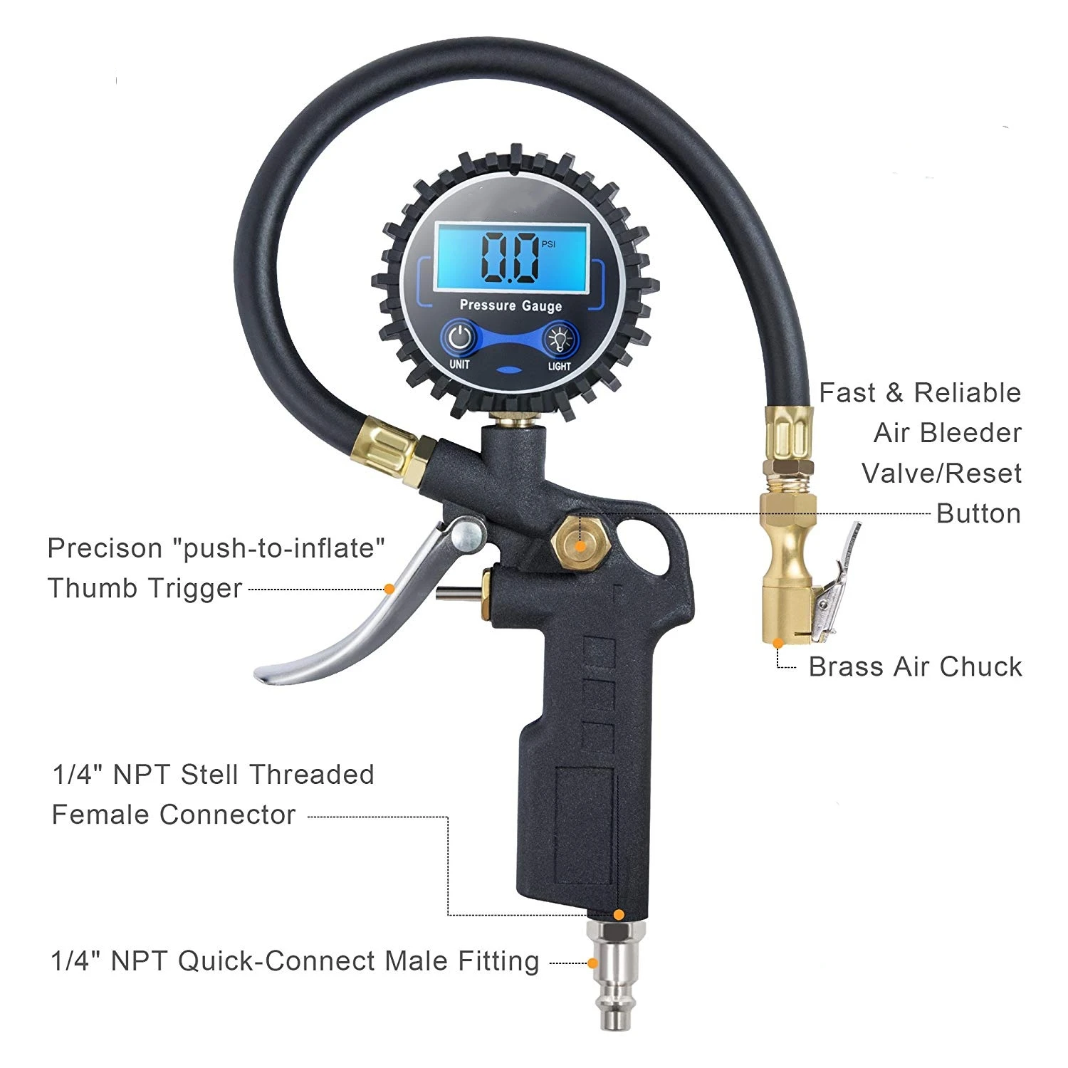 Hot-selling metal tire pressure gauge tire pressure measuring tool digital dial automotive tire pressure gauge