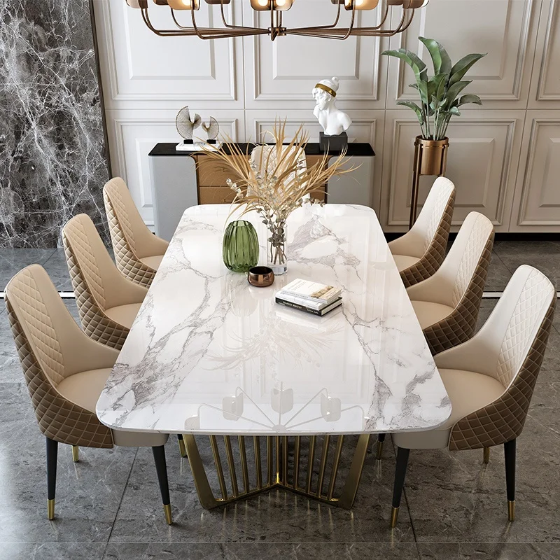 Modern stainless marble Dining Table Set with 6 chairs  8 chairs Benches  living room furniture dining table set