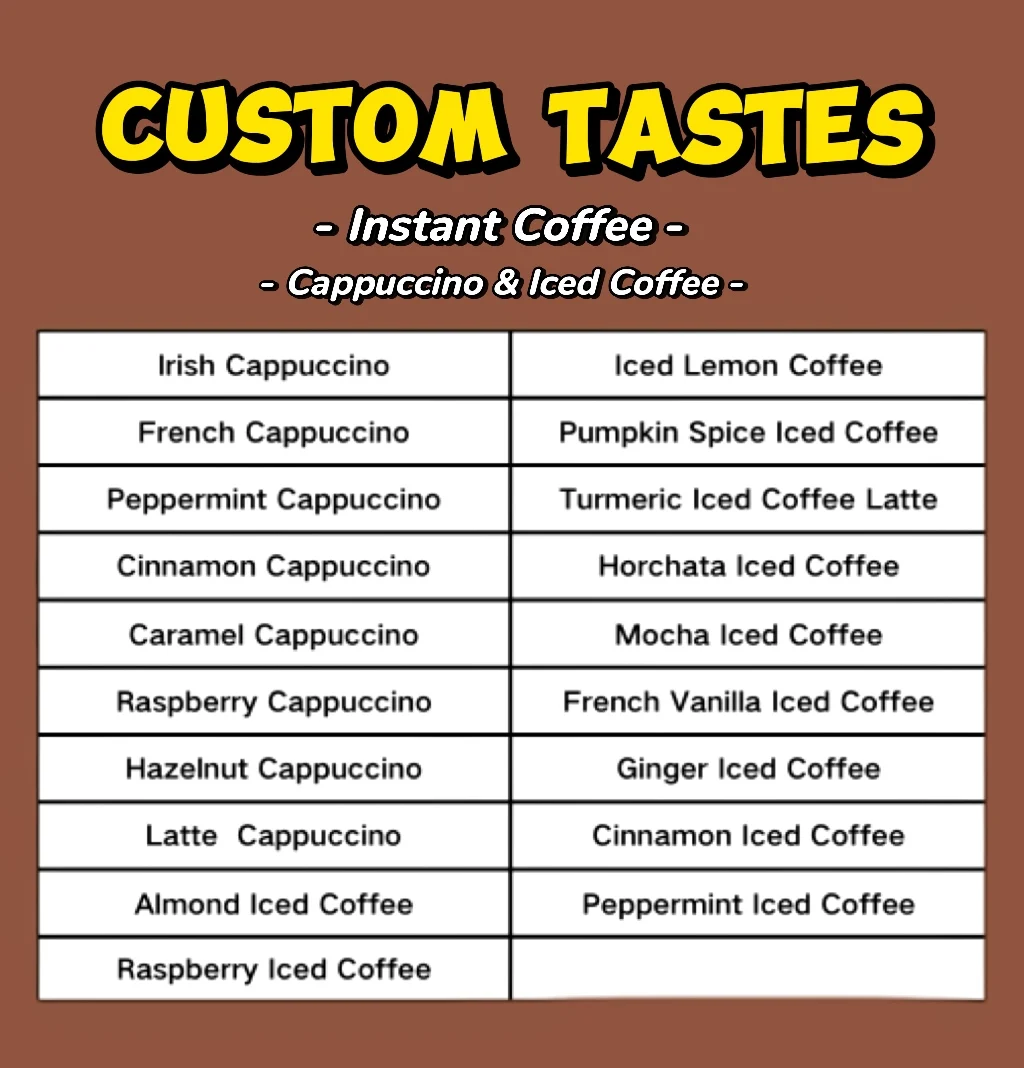 Custom 1 OZ Vanilla Cappuccino Instant Coffee Mix Mellow Taste with Nutty Fruit Cream Chocolate & Sugar Flavors in Bag Packaging