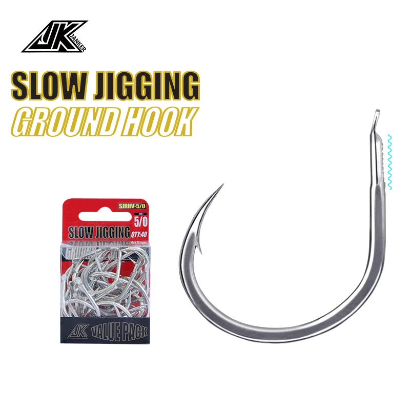 JK Slow Jigging Single Hooks Rust Resistance Barbed Double Side Forging Hooks High Carbon Steel Ground Jigging Hooks