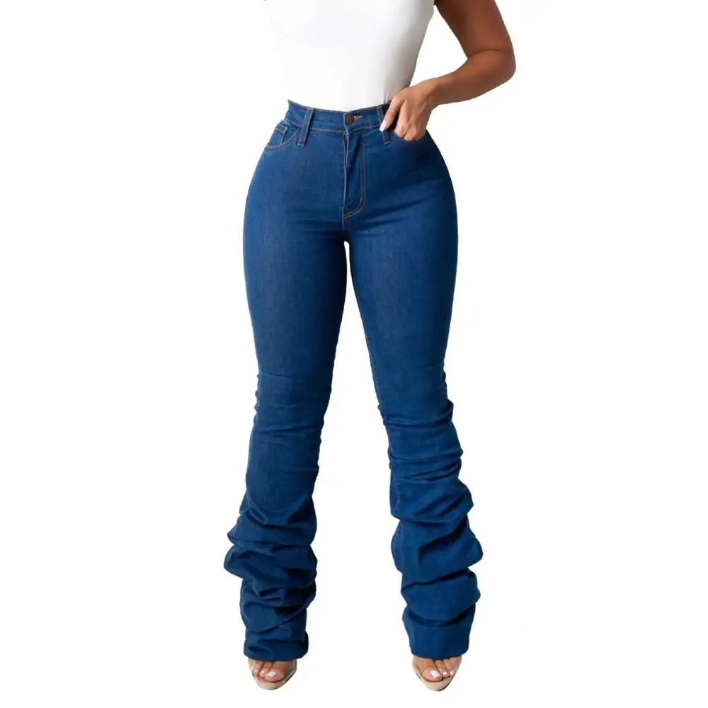 
Hot style fashion wholesale slim extra long folds discounted legs trousers for women 