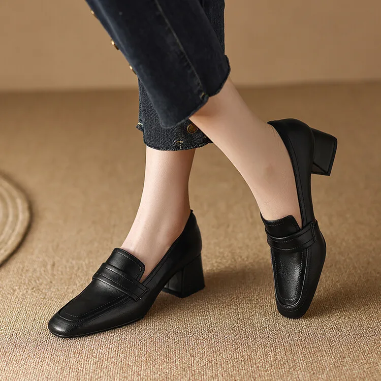 Cialisa Luxury Ladies Beautiful Simple Design Suitable 5cm Block High Heels Breathable Pumps Shoes Women Office Shoe