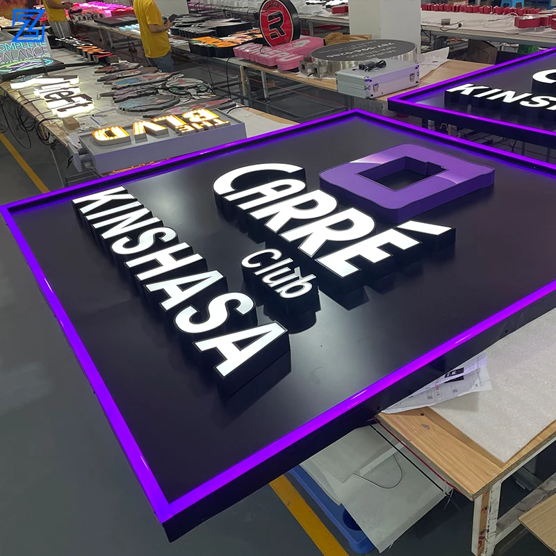 Company Business Brand Aluminum Frame Acrylic 3D Logo Led Light Sign Board Face Lit Channel Letter With Aluminum Backer Panel